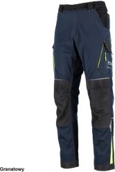 Stalco Spodnie robocze do pasa twill bawełna elastyczne klin w kroku nogawki wydłużenia 5 cm zwężane wiele kieszeni nakolanniki granatowy VIKTOR S. Niebieskie spodnie sportowe męskie Stalco, m, bez wzorów, z bawełny. Za 185.86 zł.