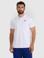 4F Koszulka polo regular męska - biała 3XL. Białe koszulki polo męskie 4f, m, bez wzorów, z bawełny, klasyczne, bez ramiączek. Za 89.99 zł.