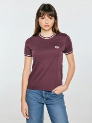 Koszulka damska z kontrastowym wykończeniem bordowa lemoure 604. Czerwone t-shirty damskie Big Star, l, bez wzorów, z dzianiny, bez kołnierzyka. Za 99.99 zł.