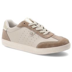 Sneakersy damskie S.Barski, sportowe ze skóry naturalnej wstawki zamszowe perforowana cholewka sznurowane lekka podeszwa casual, beżowe, LR61-7091. Brązowe półbuty damskie S.BARSKI, bez wzorów, ze skóry, casualowe, bez obcasa, bez zapięcia. Za 179.00 zł.