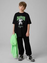 4F Spodnie dresowe ze strukturalnej dzianiny chłopięce - czarne 152 (11-12 lat). Czarne spodnie sportowe dla chłopców 4f, bez wzorów, z dresówki, sportowe. Za 119.99 zł.