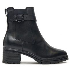 Botki Tamaris. Czarne botki damskie Tamaris, bez obcasa, na słupku, bez zapięcia. Za 439.99 zł.