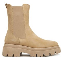 Sztyblety Tamaris. Brązowe botki damskie Tamaris, bez obcasa, na płaskiej podeszwie, bez zapięcia. Za 349.99 zł.