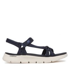 Sandały Skechers. Niebieskie sandały damskie Skechers, bez wzorów, bez obcasa, na płaskiej podeszwie, bez zapięcia. Za 179.99 zł.