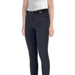 Dziewczęce spodnie do jazdy konnej Equiline z pełnym lejem. Niebieskie spodnie sportowe dla dziewczynek EQODE BY EQUILINE, bez wzorów, do jazdy konnej. Za 629.00 zł.