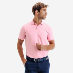 Koszulka polo do golfa z krótkim rękawem męska MW500. Szare koszulki polo męskie INESIS, m, bez wzorów, z bawełny, klasyczne, bez ramiączek. Za 59.99 zł.