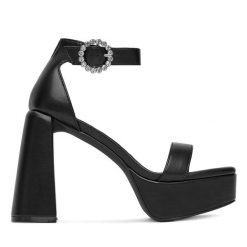 Sandały DeeZee. Czarne sandały damskie DeeZee, bez wzorów, bez obcasa, na słupku, bez zapięcia. Za 199.99 zł.