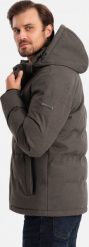 Męska kurtka casualowa puffer z wełną ciemnooliwkowy melanż V4 OM-JAHP-0203 XXL. Zielone kurtki męskie Ombre, m, bez wzorów, z wełny, bez kaptura. Za 906.23 zł.