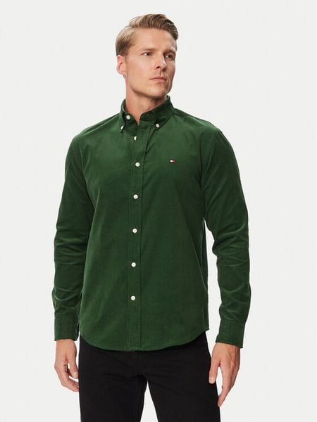 Tommy Hilfiger Koszula Solid MW0MW40486 Zielony ciemny Regular Fit. Zielone koszule męskie Tommy Hilfiger, m, bez wzorów, bez kołnierzyka, bez ramiączek. Za 409.99 zł.