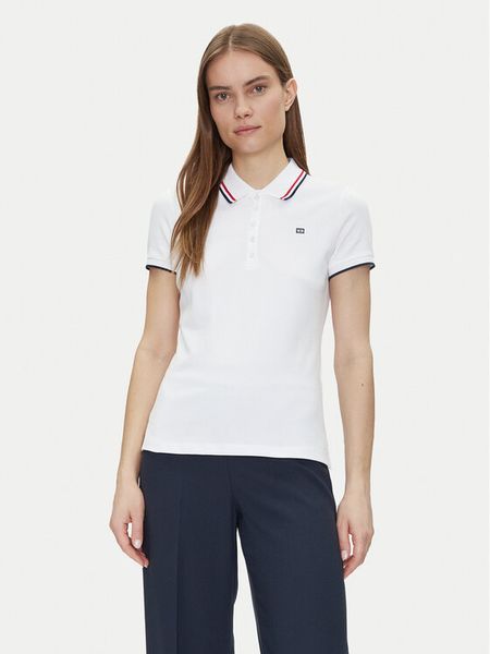 Tommy Hilfiger Polo Feminine Sporty Slim Polo Ss WW0WW44517 Biały Regular Fit. Białe koszulki sportowe damskie Tommy Hilfiger, xs, bez wzorów, z bawełny, bez kołnierzyka, bez ramiączek. Za 259.99 zł.
