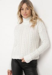 Jasnobeżowy Klasyczny Golf Fortella. Brązowe swetry damskie Born2be, l, bez wzorów, biznesowe, bez kołnierzyka, bez ramiączek, długie, bez kaptura. Za 99.99 zł.