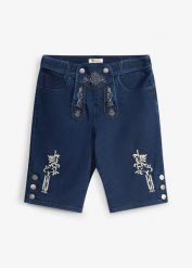 Bermudy w ludowym stylu z denimu dresowego z gumką w pasie. Niebieskie jeansy męskie bonprix. Za 179.99 zł.