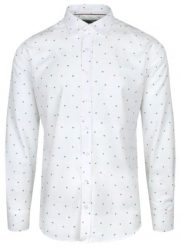 Koszula Bawełniana Biała w Czerwono-Granatowy Geometryczny Wzór, Taliowana, Długi Rękaw -QUICKSIDE. Czerwone koszule męskie Quickside, bez wzorów, z bawełny, biznesowe, bez kołnierzyka, bez ramiączek. Za 159.00 zł.