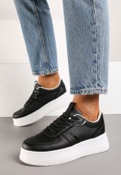 Czarno-Białe Sneakersy Vices na Platformie ze Sznurowaniem Lealirra. Czarne obuwie sportowe damskie Renee, z aplikacjami, z jeansu, do biegania. Za 79.99 zł.