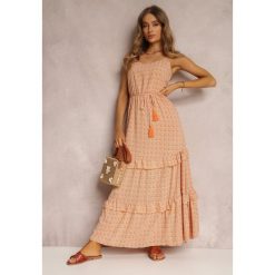 Pomarańczowa Sukienka Ailbhe. Brązowe sukienki damskie Renee, na lato, l, z aplikacjami, boho, bez kołnierzyka, bez ramiączek, maxi. Za 89.99 zł.