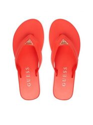 Guess Japonki FLJCNY ELE24 Czerwony. Czerwone klapki damskie Guess, z aplikacjami, ze skóry, bez obcasa. Za 177.99 zł.