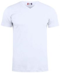 Clique Basic-T V-neck T-shirt bawełniana, dopasowany krój. Białe t-shirty męskie CLIQUE, s, bez wzorów, z bawełny, bez kołnierzyka. Za 83.11 zł.