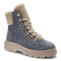 Botki damskie Kampa, cholewka ze skóry naturalnej wnętrze ocieplane i na płaskiej podeszwie, niebieski‑welur, Z538‑579‑560. Niebieskie kozaki damskie KAMPA, ze skóry, bez obcasa, na obcasie. Za 319.00 zł.