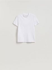 T-shirt slim fit - biały. Białe t-shirty damskie Reserved, l, bez wzorów, z bawełny, bez kołnierzyka. Za 29.99 zł.