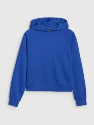 4F Bluza dresowa nierozpinana z kapturem damska - niebieska XXL. Niebieskie bluzy damskie 4f, xs, bez wzorów, z bawełny, z kapturem. W wyprzedaży za 99.99 zł.