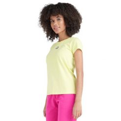 Neonowa koszulka damska z krótkim rękawem. Zielone obuwie sportowe damskie LEONE 1947 APPAREL, bez wzorów, z tkaniny, na fitness i siłownię. W wyprzedaży za 70.95 zł.