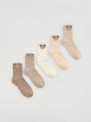 Skarpetki 5 pack - beżowy. Brązowe skarpety damskie Reserved, bez wzorów. Za 49.99 zł.