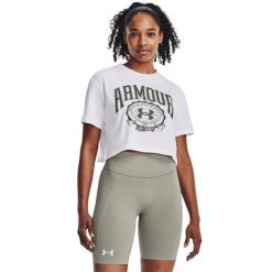 Koszulka crop damska Under Armour Under Armour 1379402. Białe t-shirty damskie Under Armour, bez wzorów, z bawełny, wizytowe, bez kołnierzyka. Za 86.99 zł.