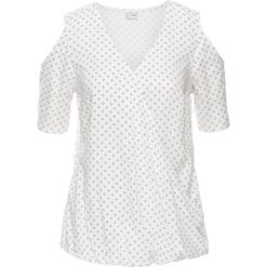 Bluzka z wycięciami, drukowana bonprix biel wełny - czarny z nadrukiem. Bluzki damskie marki bonprix. Za 37.99 zł.