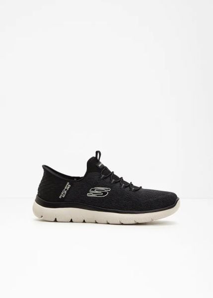 Sneakersy wsuwane Skechers. Czarne buty sportowe męskie bonprix, bez zapięcia. Za 399.99 zł.
