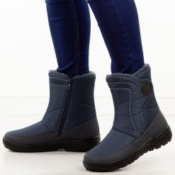 Granatowe zimowe botki damskie Potocki 33310. Niebieskie śniegowce i trapery damskie POTOCKI, z dzianiny. Za 159.00 zł.