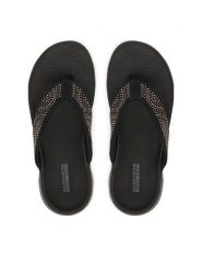 Skechers Japonki 140184/BBK Czarny. Czarne klapki damskie Skechers, bez wzorów, z materiału, bez obcasa. Za 199.99 zł.