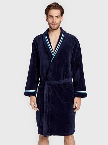 HOM Szlafrok Transat 402443 Granatowy. Niebieskie szlafroki męskie HOM, l, bez wzorów, z bawełny, bez ramiączek, bez kaptura. Za 439.99 zł.