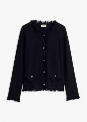 Kardigan z przędzy boucle. Fioletowe kardigany damskie bonprix, bez wzorów. Za 179.99 zł.