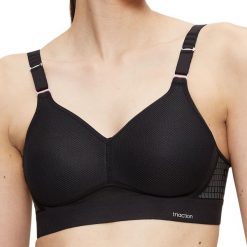 Stanik do biegania Hybrid Lite z wysoki poziomem podtrzymywania. Czarne biustonosze TRIACTION, bez wzorów, z bawełny. Za 308.50 zł.