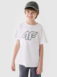 4F T-shirt z nadrukiem chłopięcy - biały 128 (7-8 lat). Białe t-shirty dla chłopców 4f, bez wzorów, z bawełny, bez ramiączek. Za 39.99 zł.