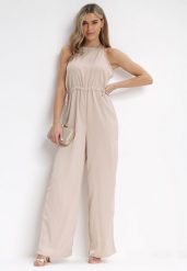 Beżowy Kombinezon na Cienkich Ramiączkach Agnella. Brązowe sukienki damskie Born2be, m, bez wzorów, eleganckie, bez kołnierzyka, bez ramiączek. Za 129.99 zł.