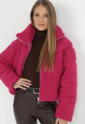 Fuksjowa Kurtka Futerko Teddy Zychee. Czerwone kurtki damskie Born2be, m, bez wzorów, z futra, bez kaptura. Za 229.99 zł.