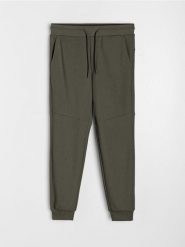 Spodnie jogger dresowe pique - khaki. Brązowe spodnie sportowe męskie Sinsay, l, bez wzorów, z dresówki. Za 35.99 zł.