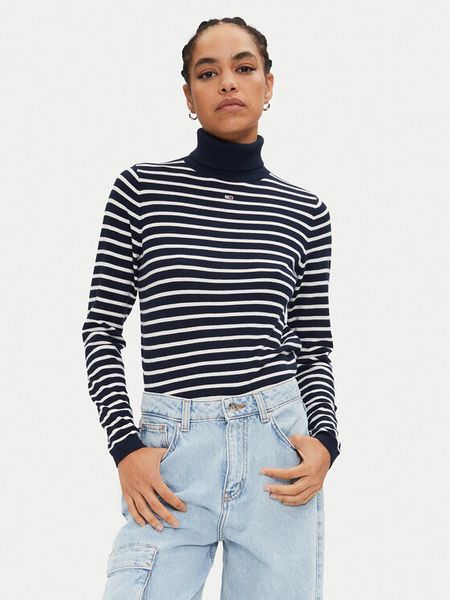 Tommy Jeans Golf Essential DW0DW19686 Granatowy Regular Fit. Niebieskie swetry damskie Tommy Jeans, m, bez wzorów, z bawełny, bez kołnierzyka, bez ramiączek, bez kaptura. Za 269.99 zł.