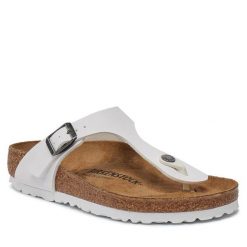 Japonki Birkenstock. Białe klapki damskie Birkenstock, bez wzorów, bez obcasa. Za 399.99 zł.