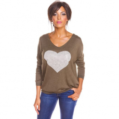 Sweter "Stef" w kolorze khaki. Brązowe swetry damskie So Cachemire, z kaszmiru, z okrągłym kołnierzem. W wyprzedaży za 165.95 zł.