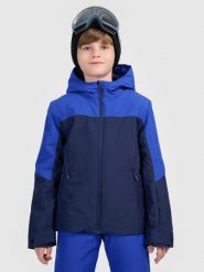 4F Kurtka narciarska membrana 5000 chłopięca - granatowa 122 (6-7 lat). Niebieskie kurtki i płaszcze dla chłopców 4f, na zimę, bez wzorów, bez kaptura. Za 299.99 zł.