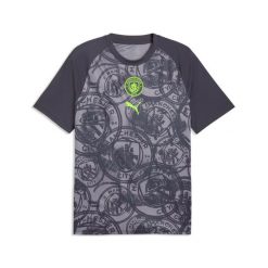 Koszulka przedmeczowa Manchester City 2025/26. Szare koszulki sportowe męskie Puma, bez wzorów, bez kołnierzyka, bez ramiączek, do piłki nożnej. Za 318.00 zł.