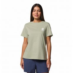 Koszulka damska Columbia Rolling Bend Graphic Short Sleeve z krótkim rękawem. Czarne t-shirty damskie Columbia, l, bez wzorów, bez kołnierzyka. Za 95.99 zł.