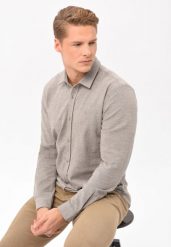 Miękka koszula, Slim Fit, K-STERRY. Szare koszule męskie Volcano, l, bez wzorów, z bawełny, eleganckie, bez kołnierzyka, bez ramiączek. Za 149.99 zł.