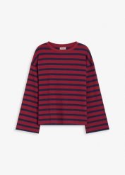Shirt w paski z czystej bawełny organicznej. Czerwone bluzki damskie bonprix, bez wzorów, z bawełny, bez kołnierzyka, bez ramiączek. Za 84.99 zł.