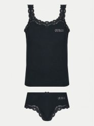 Guess Piżama O5RG04 KBBU1 Czarny Regular Fit. Czarne piżamy damskie Guess, s, z aplikacjami, z bawełny, bez ramiączek. Za 169.99 zł.