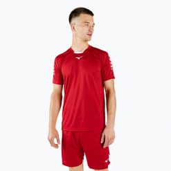 Koszulka treningowa męska Mizuno Soukyu. Czerwone koszulki sportowe męskie Mizuno, m, bez wzorów, bez kołnierzyka, bez ramiączek, do piłki ręcznej. Za 66.99 zł.