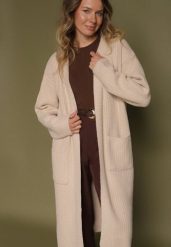 Beżowy Niezapinany Kardigan z Bawełną o Długim Kroju Asorisse. Brązowe kardigany damskie Born2be, bez wzorów, z bawełny, eleganckie, długie. Za 109.99 zł.