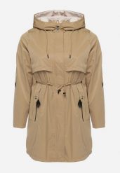Ciemnobeżowa Kurtka Parka o Wydłużonym Fasonie z Kapturem Yomud. Brązowe kurtki damskie Born2be, xl, bez wzorów, z kapturem. Za 379.99 zł.